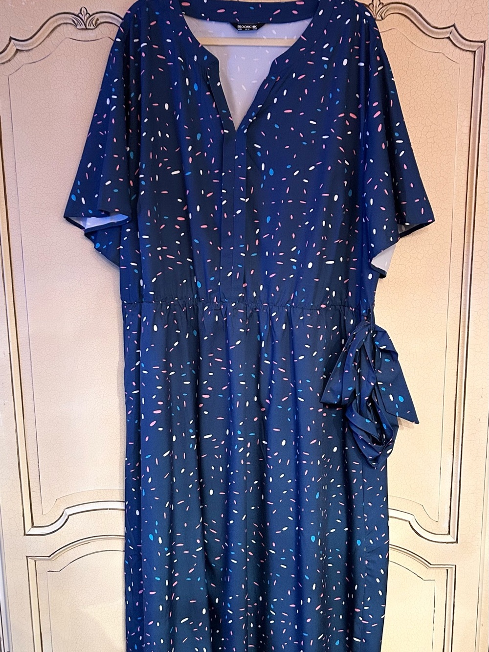 NWT Bloomchic 30 Navy Blue Midi Dress Confetti Print